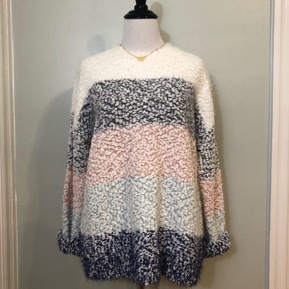 Cupio Oversized Fuzzy Striped Pullover Sweater - Picture 2 of 8